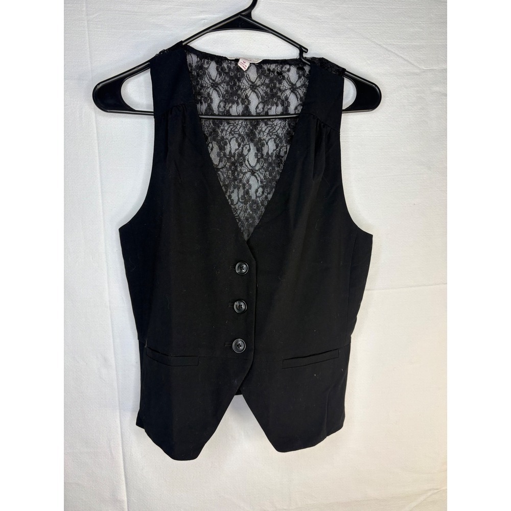 2000 Candies Black Lace Back Bow Y2K Vest Waistcoat Size Medium RN73277